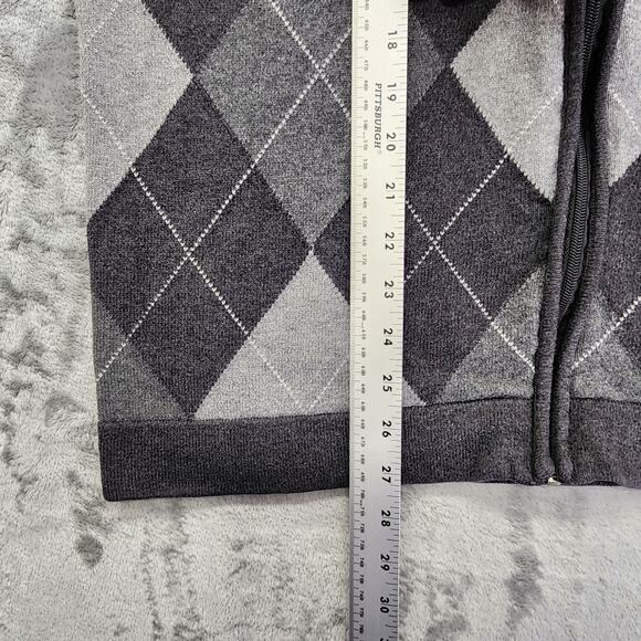 INC International Concepts Sweater Mens L Gray Argyle Cotton Full Zip Cardigan - Picture 7 of 8